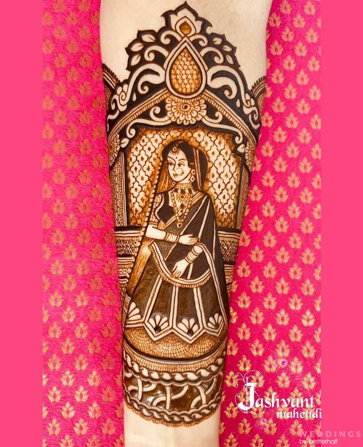 Bridal Mehndi with Barat Figure and Blessings of Ganeshji