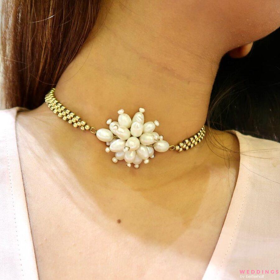 White And Golden Wedding Pearl Choker Necklace Set at Rs 99/set in New Delhi