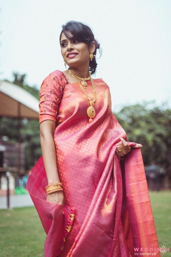 Dark Pink Kanjivaram Saree With Matching Pink Blouse