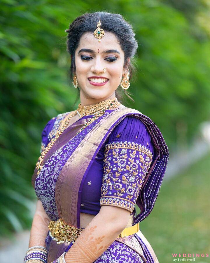 BridesofGulatiEditions • Bride Ritika Singh from Chandigarh, India in our  hand woven purple kadiyal jangla banarasi silk saree with in... | Instagram