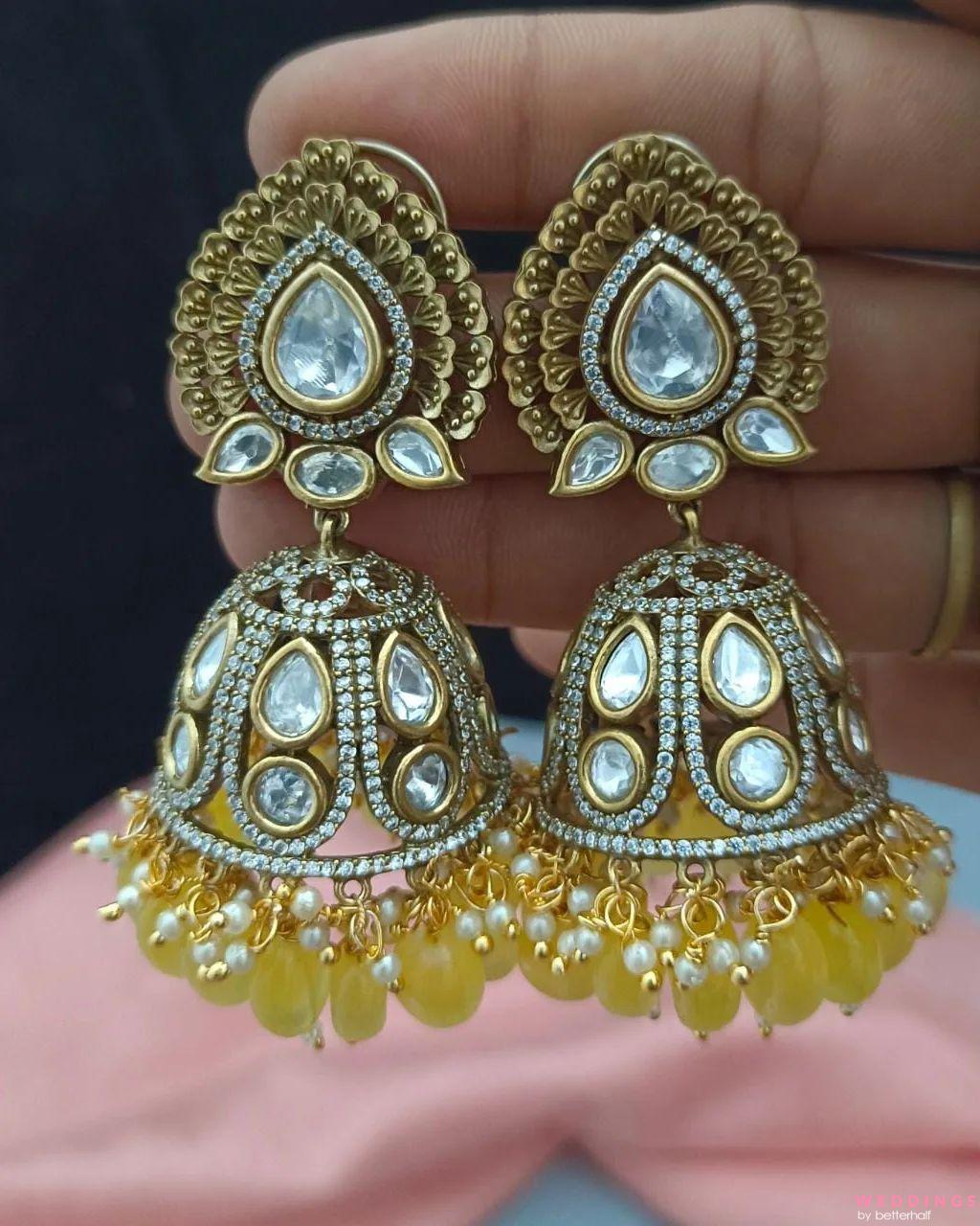 Big Yellow Traditional Jhumka Earrings for Girls by FashionCrab® -  FashionCrab.us