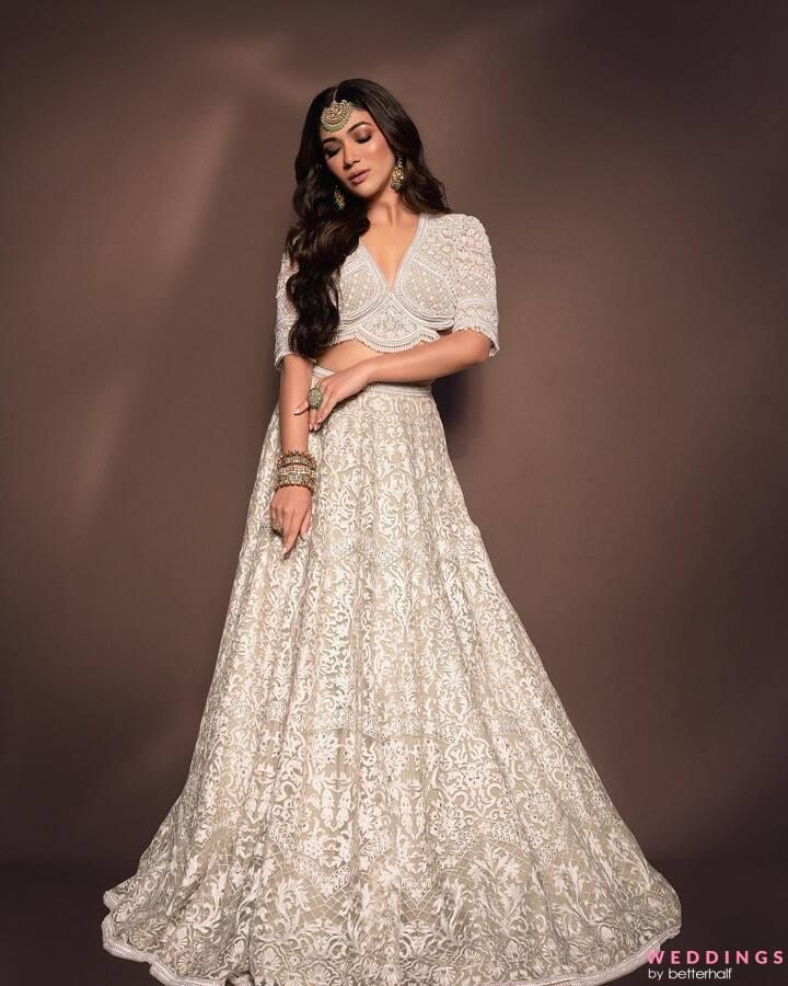 White Printed Net Lehenga Choli Online |White Lehenga Choli|  lovelyweddingmall.com