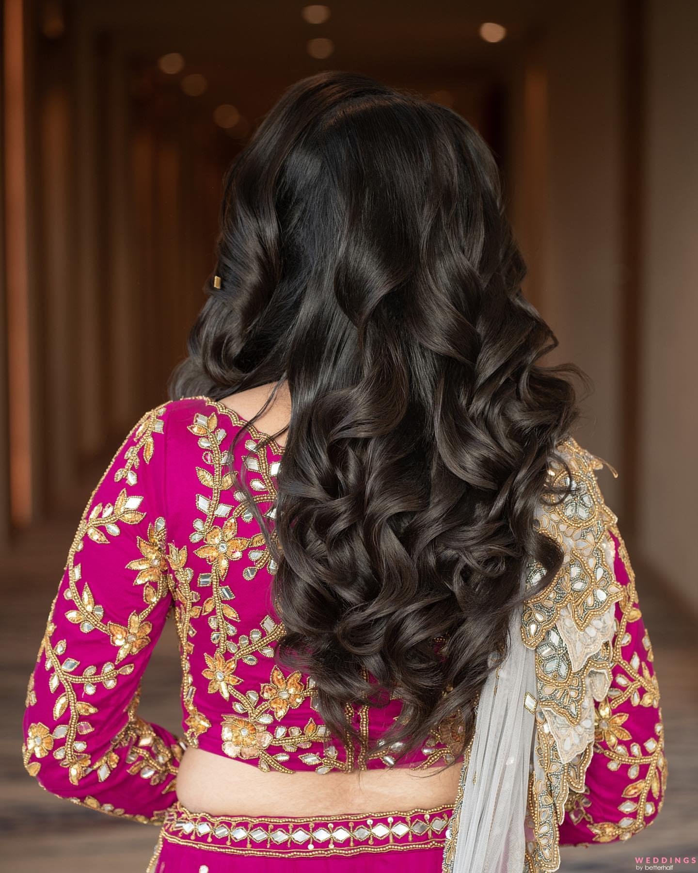 hairstyle with lehenga wedding | hairstyle with lehenga choli | hairstyle  with lehenga low buns | Lehenga hairstyles, Open hairstyles, Front hair  styles