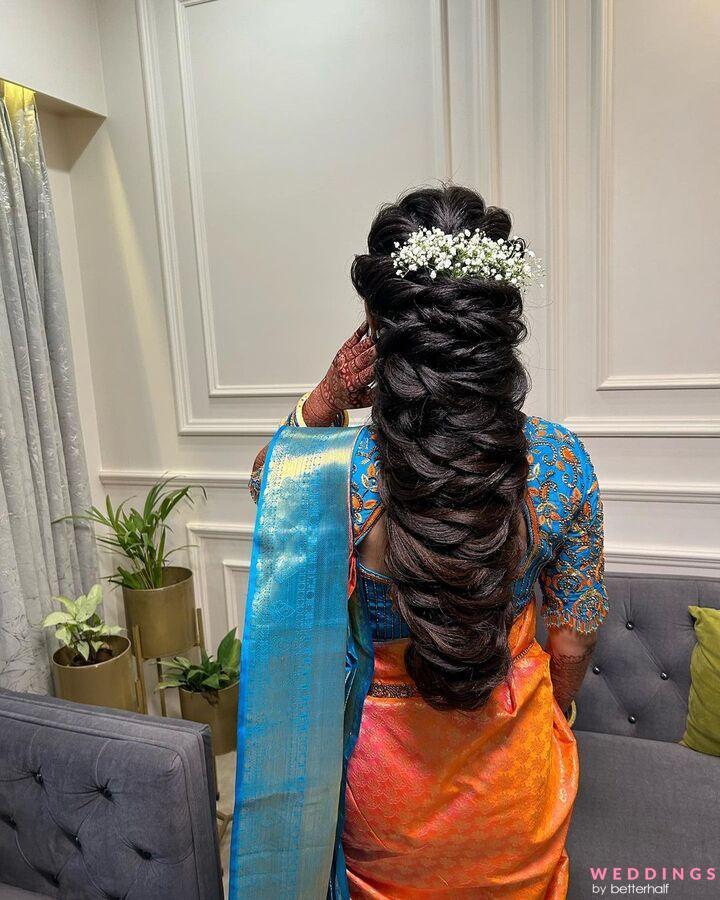 Bridal hairstyles | Long hair wedding styles, Hair style on saree,  Beautiful braided hair