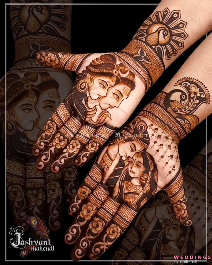 Couple mehndi design | how to draw bride and groom using mehndi |  engagement mehndi design - YouTube