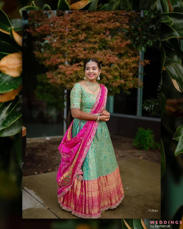 Multi Colour Lehenga And Hunter Green Blouse In Handwork With An Ombre –  Akashi designer studio