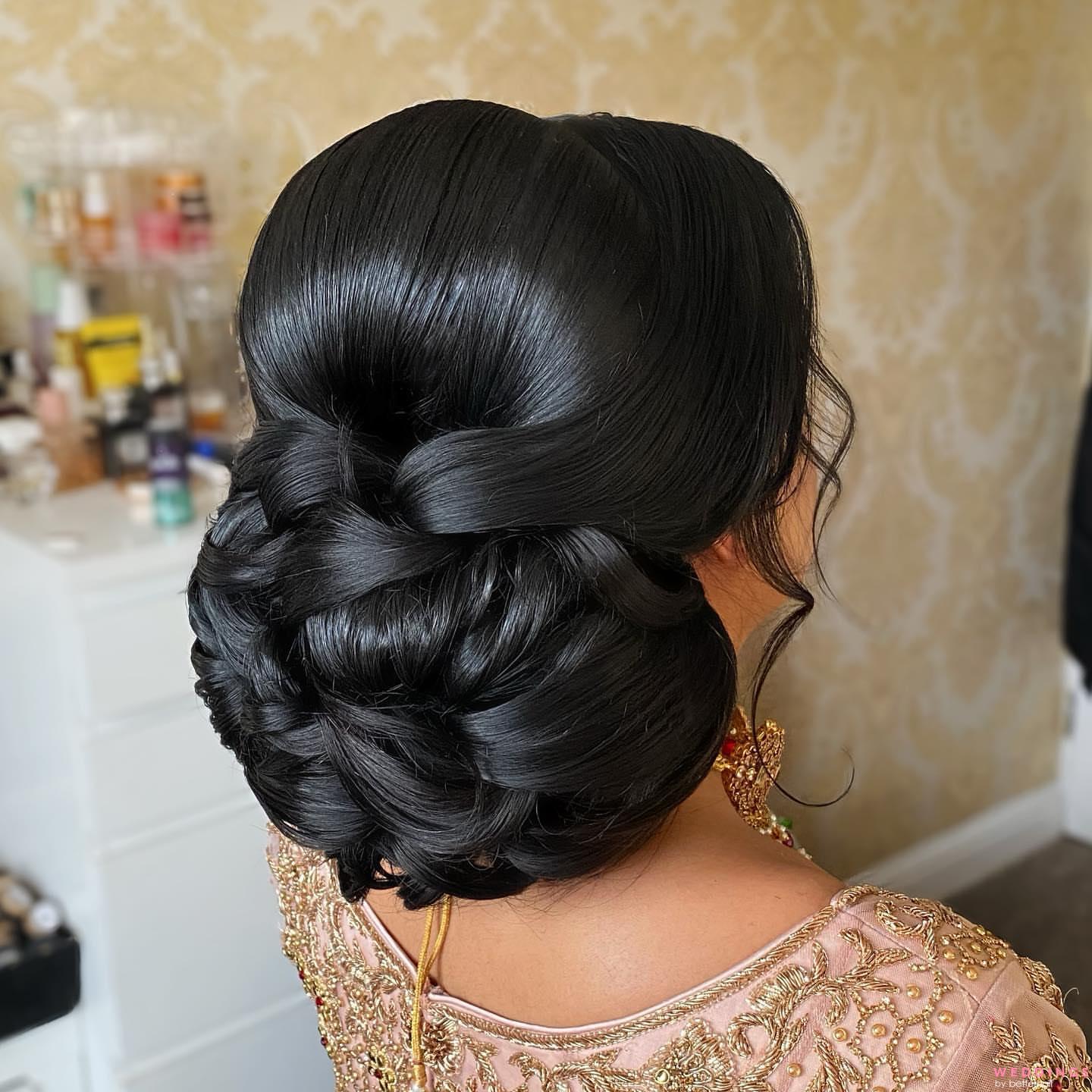 An Intimate Wedding With A Pretty Bridal Lehenga In Blush Pink | Bridal bun,  Bridal hair buns, Simple wedding hairstyles