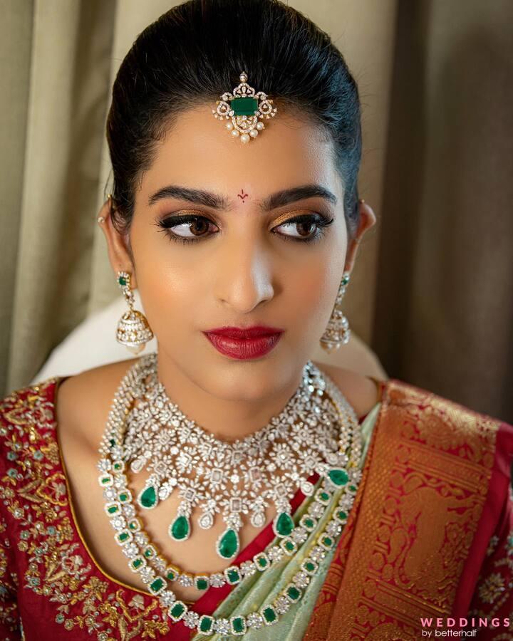 Photo of Pretty bride in silver lehenga with diamond jewellery