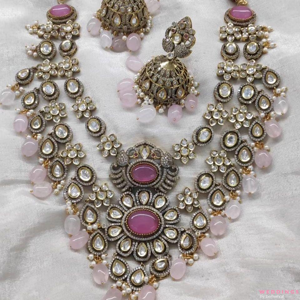 Pink stone deals necklace set