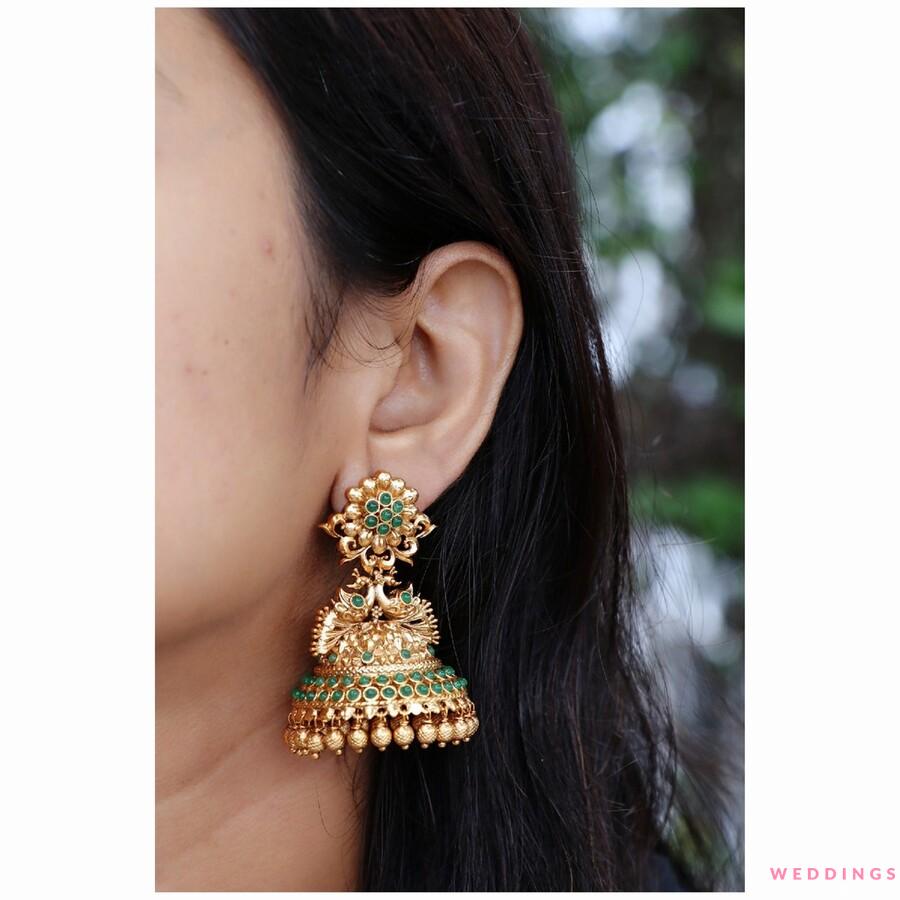 Green Jhumka Earring for Wedding | FashionCrab.com