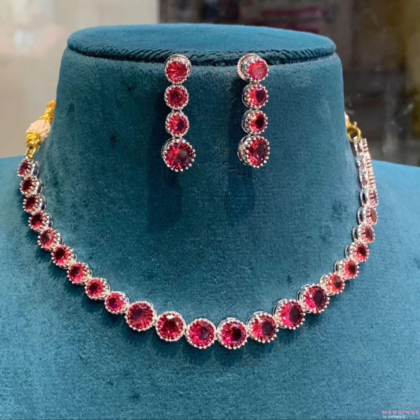 Red crystal necklace on sale and earrings set