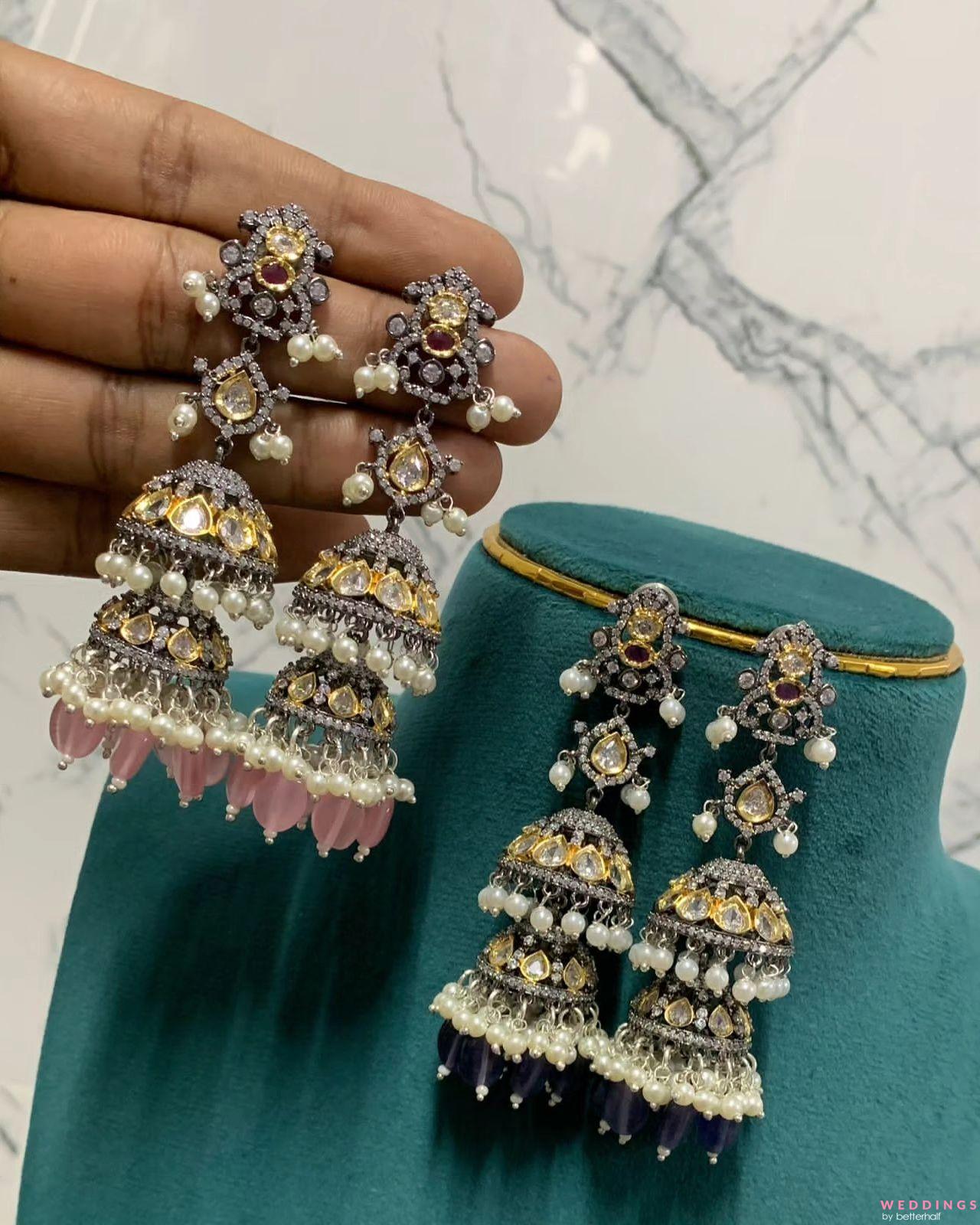 CZ Fashion Jewelry Ethnic Pearl Jhumka Earrings|American Diamond Clear –  Indian Designs