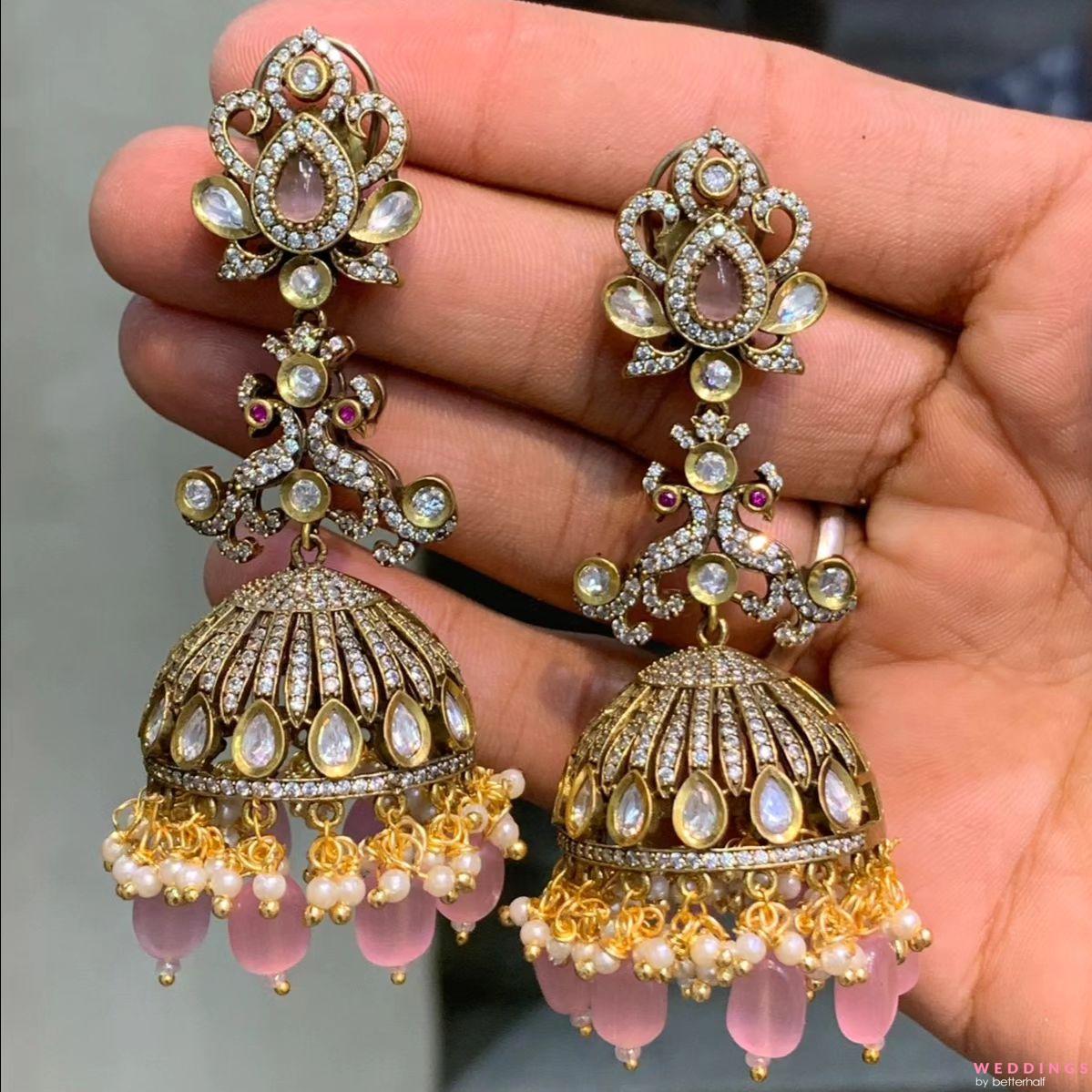 Buy Designer Pink Jhumka Earrings Gold Tone Set, Indian Pearls Party Wear  Wedding Jewellery, Bridal Earrings June Set, Bridesmaid Jewelry Gift Online  in India - Etsy