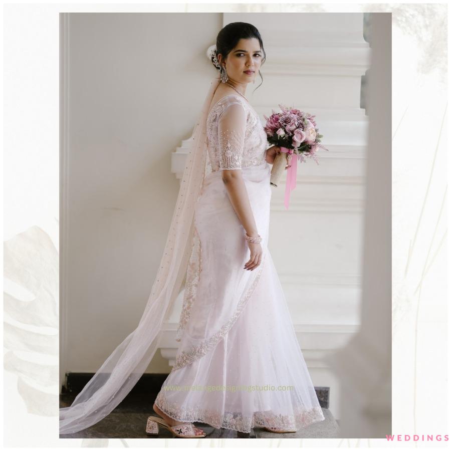 Signature Christian bridal off-white double net Saree made for Bride S –  Kavani Bridal Wear
