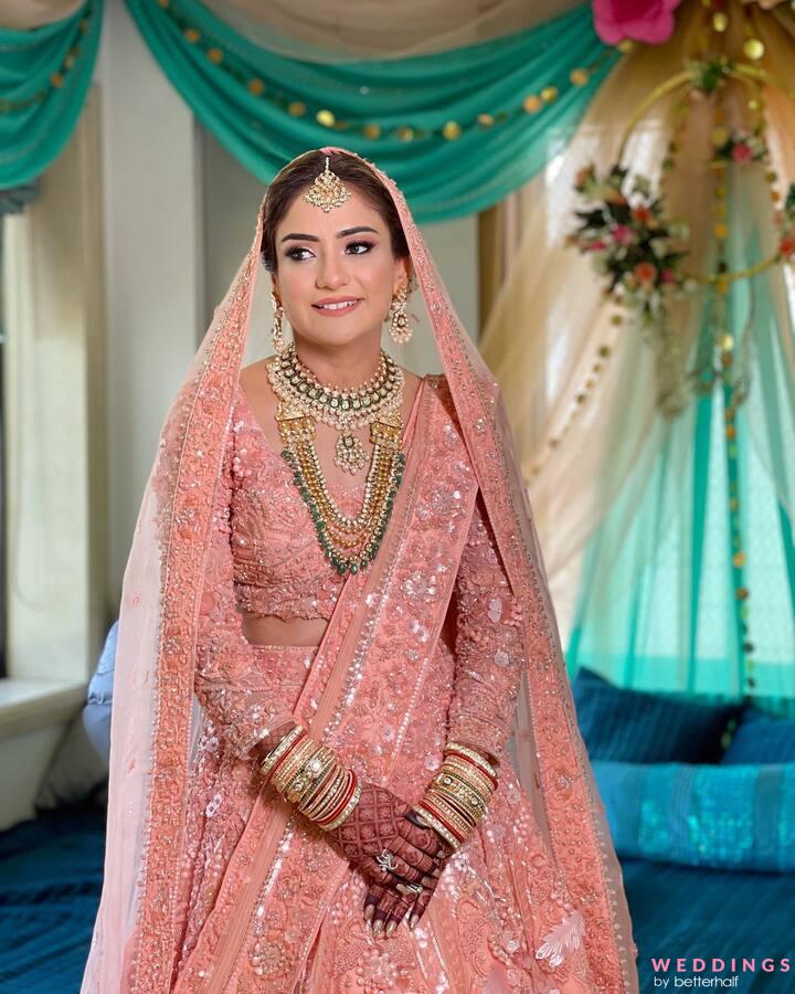 Buy Coral Pink Bel Buti Embroidered Bridal Lehenga Online in India @Mohey -  Lehenga for Women
