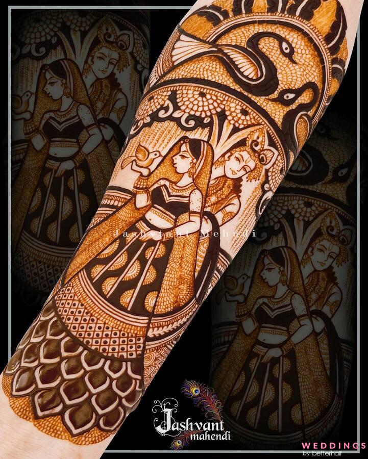 Radha Krishna themed with couple in bridal mehndi @__shefu__ Bookings are  open for 2023-2024 For booking and inquiry pls Dm or call Jas... | Instagram